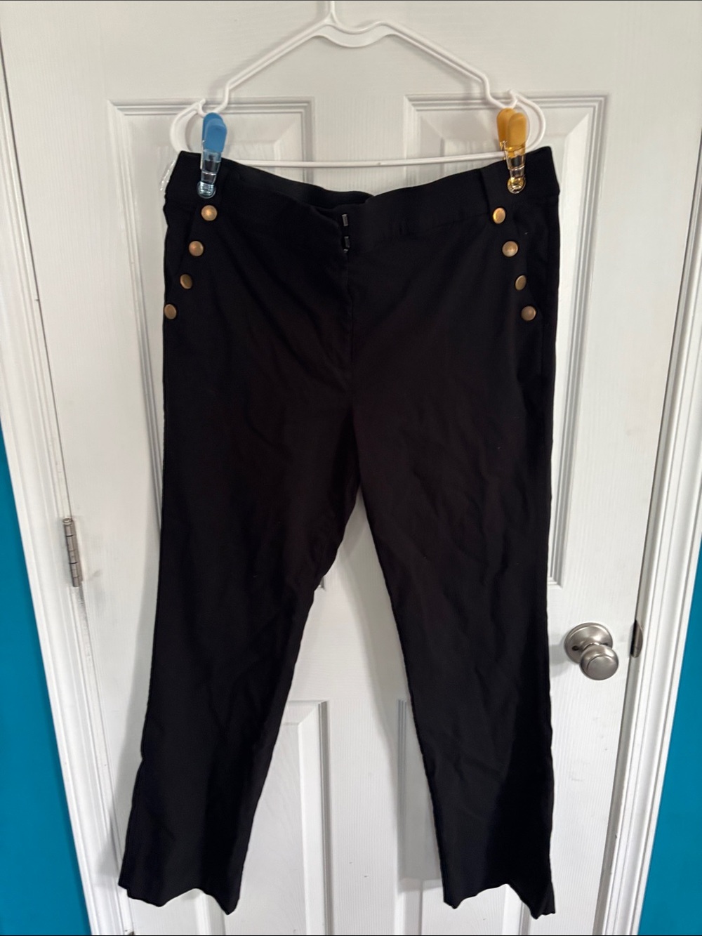 Maurices Black Trousers with Gold Button Detail